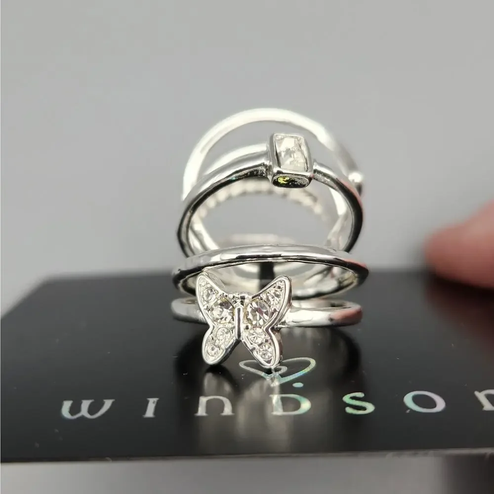 Windsor 10 Piece Ring Set Silvertone Mixed Styles Stack Bands Size 7 Fashion New